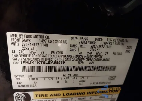 2020 Ford Expedition Limited Max z USA, uszkodzony, nr VIN 1FMJK1KT6LEA68589